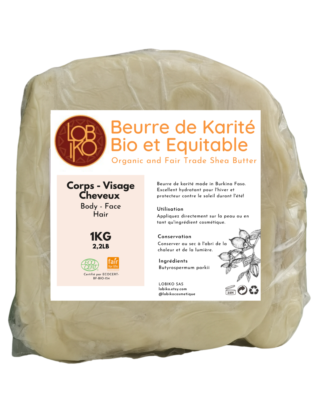 Beurre de Karité Bio (500g/1kg)