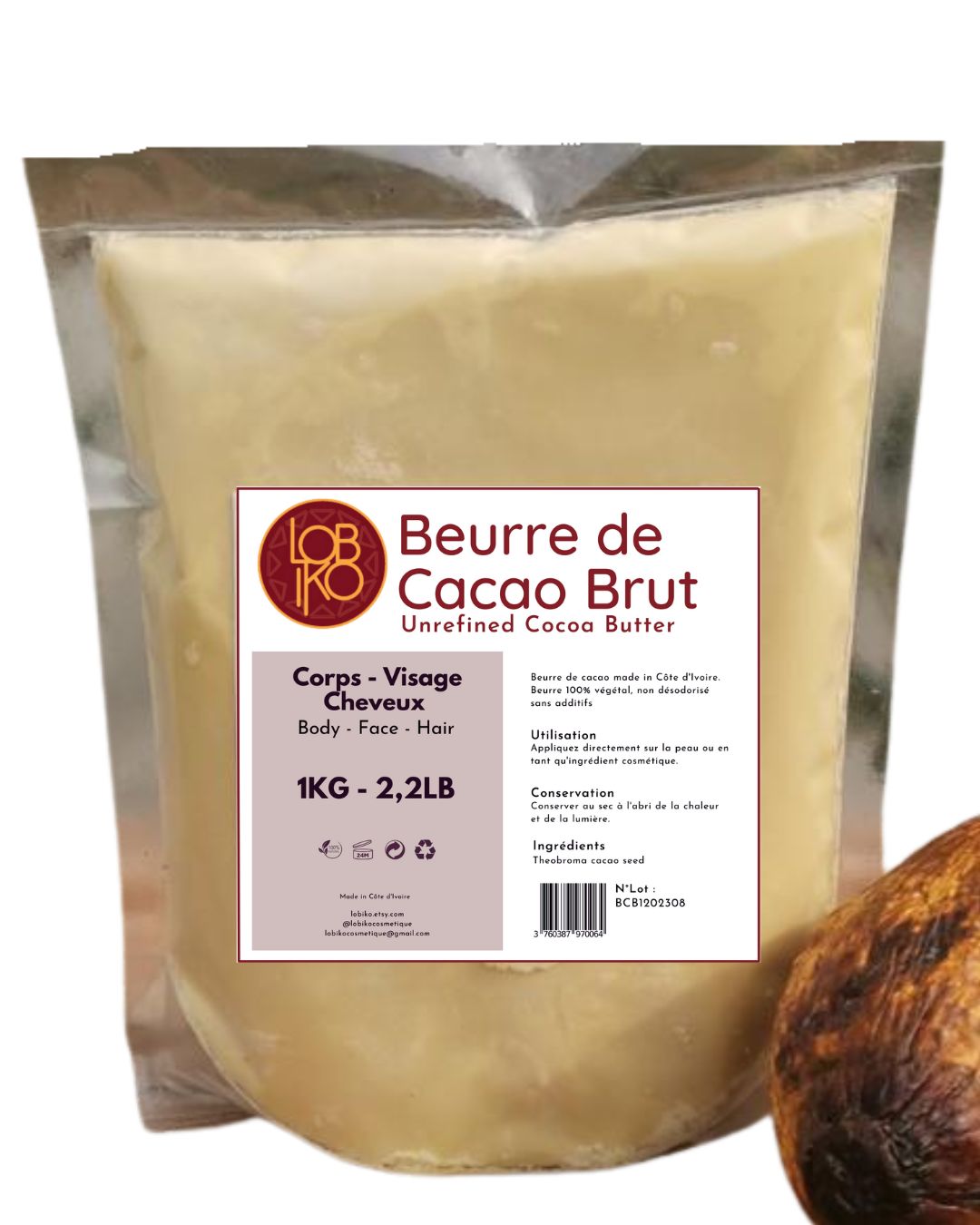 Beurre de Cacao Brut (500g/1kg)