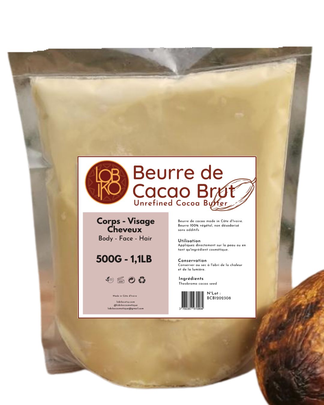 Beurre de Cacao Brut (500g/1kg)